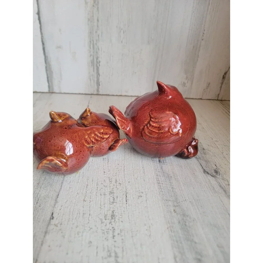Ceramic red cardinal bird family‎ flock group xmas set